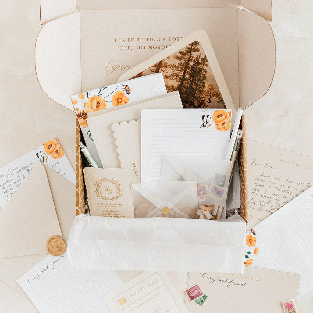 subscription box with a variety of fine stationery and writing goods